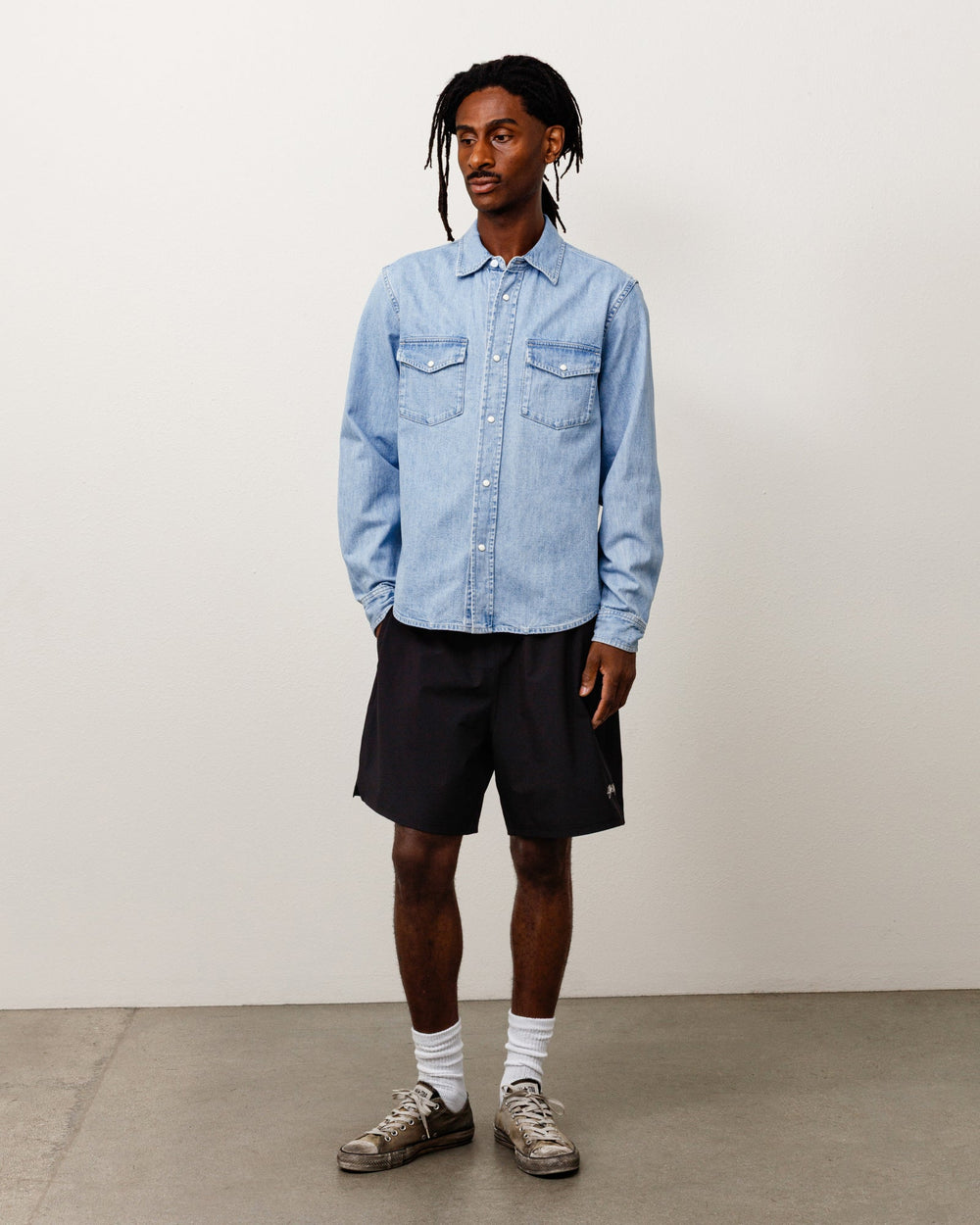 Denim Western Shirt Unisex Long Sleeve In Light Denim | product-card-slider