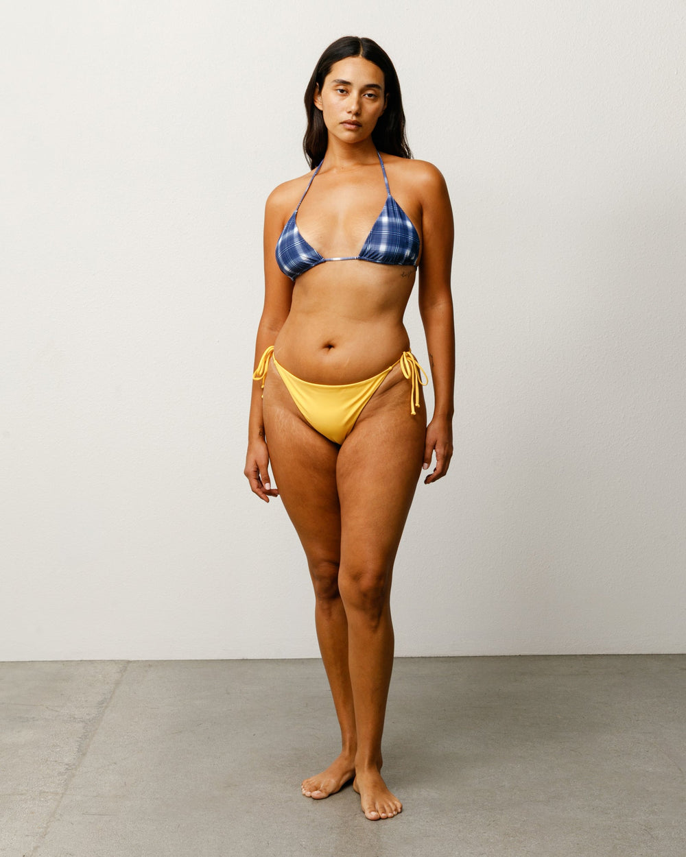 Triangle Bikini Top Womens Sleeveless In Navy Plaid | product-card-slider