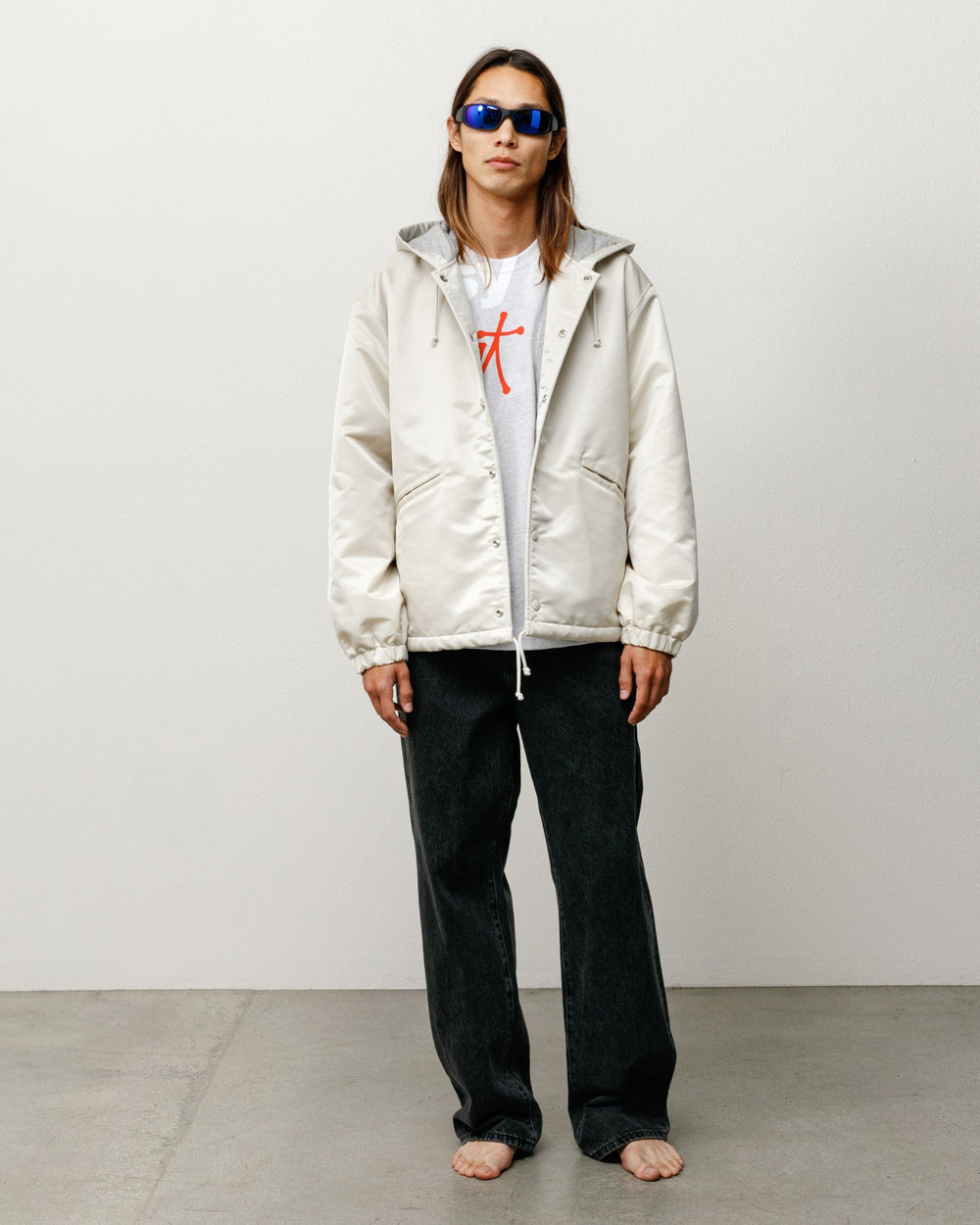 Hooded Coaches Jacket Unisex Long Sleeve In Bone | product-card-slider