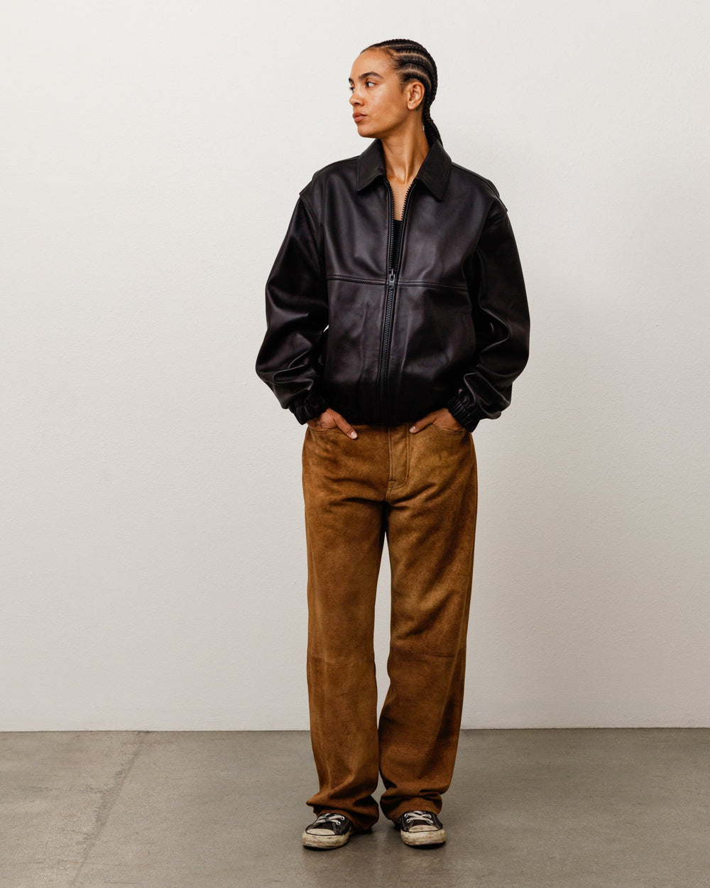Leather Work Jacket Unisex Long Sleeve In Black | product-card-slider