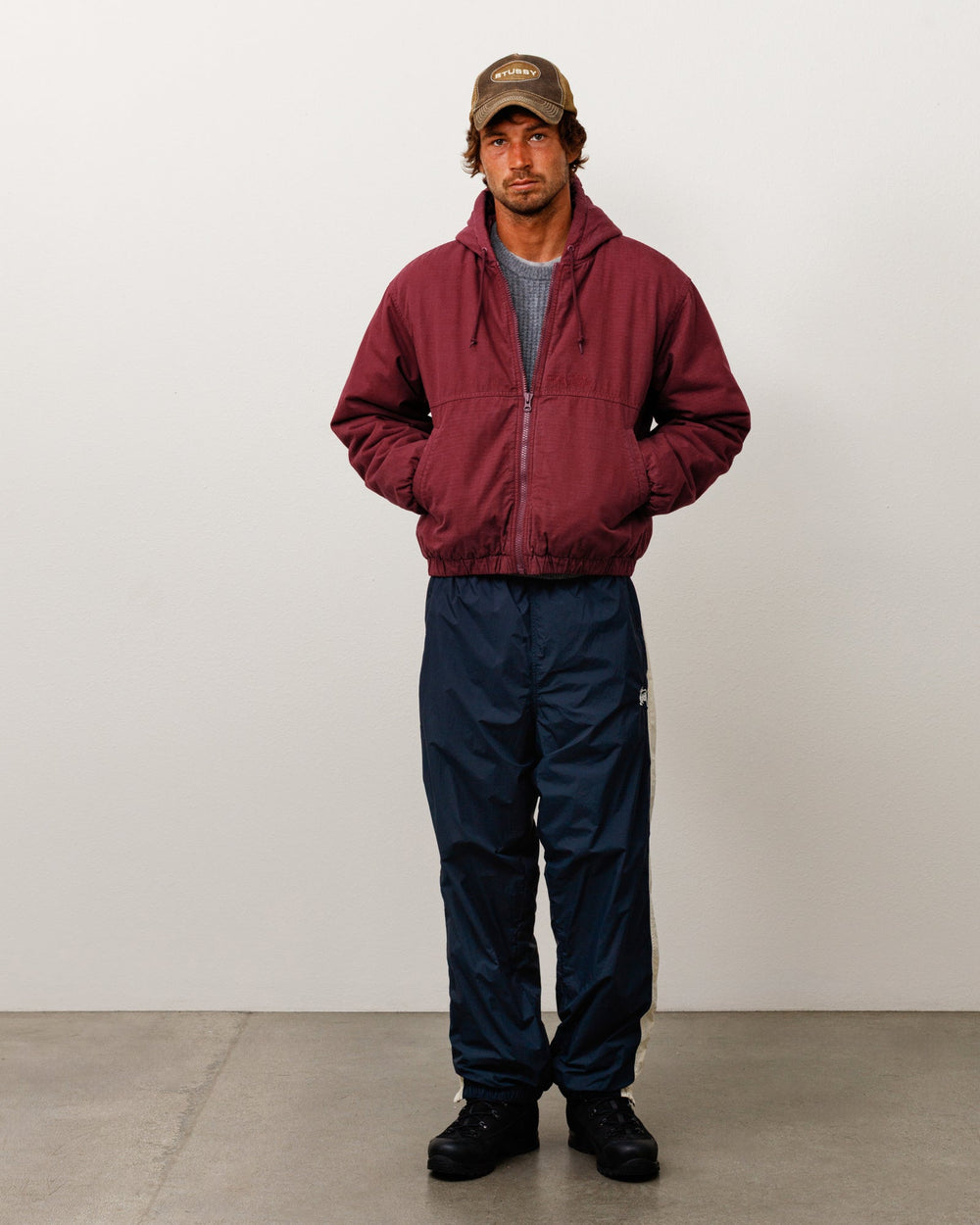 Work Jacket Ripstop Unisex Long Sleeve In Burgundy | product-card-slider