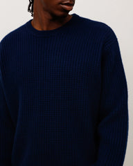 Waffle Cashmere Sweater Unisex Long Sleeve In Deep Navy