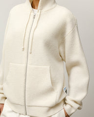 Textured Zip Hooded Sweater Mens Long Sleeve In Bone