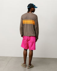 Lightweight Striped Sweater sweater in brown, relaxed linen-cotton knit with yellow back stripe
