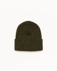 Cuff Beanie Stock Beanie in Marled Olive with Stüssy stock logo embroidery | product-card-slider