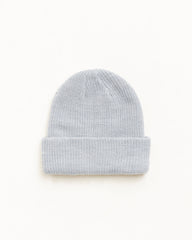 Basic Stüssy Cuff Beanie headwear in heather grey, ribbed acrylic cuff, unisex fit | product-card-slider
