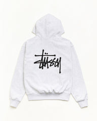 Basic Stüssy Hoodie in Ash Heather, heavyweight fleece pullover | hero:main:collection:new-arrivals,shirts,tops-shirts,all,tees,outerwear,denim,crew-sweats,knits,accessories,sunglasses,hoodies,sweats,mens-hoodies-sweatshirts,shorts,pants,bottoms,basic-stussy-sweats,basic-stussy-tees, | product-card-slider