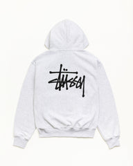 Basic Stüssy Zip Hoodie in Ash Heather, unisex relaxed-fit fleece with back logo | product-card-slider