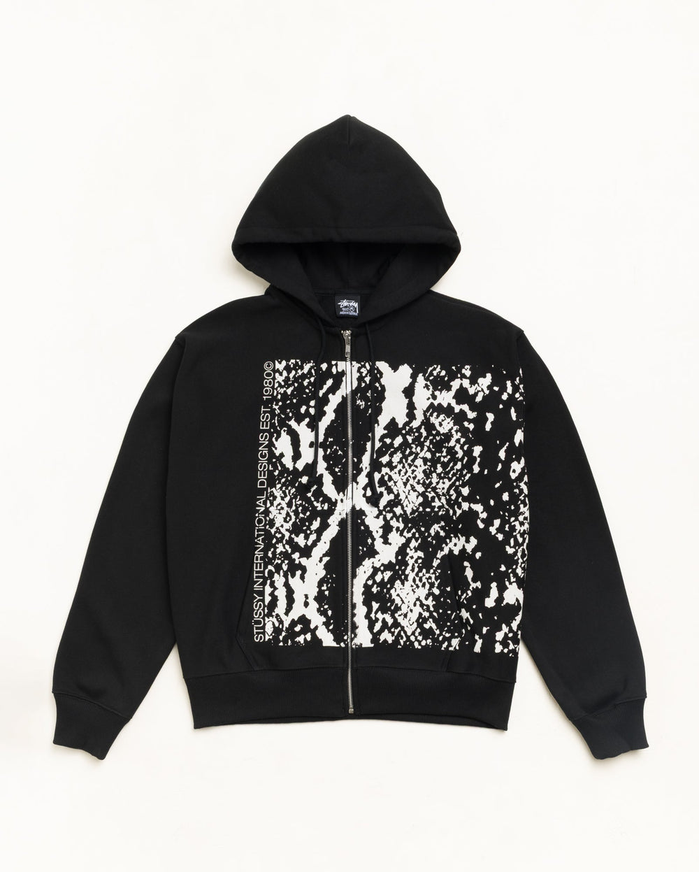 Snakeskin Zip Hood Unisex Long Sleeve In Black | hero:main:collection:new-arrivals,shirts,tops-shirts,all,tees,outerwear,denim,knits,accessories,sunglasses,hoodies,sweats,mens-hoodies-sweatshirts,shorts,pants,bottoms,crew-sweats,zip-ups,swim,sweatpants,graphics,lazy-tees,swim,basic-9twenty,button-ups,shorts,cargos,denim-jeans,bottoms,bags,belts,wearables,gear,footwear,button-ups,basic-tops,jerseys,big-ol,classics,slim,jackets,all, | product-card-slider