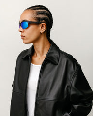 Hiro Sunglasses Unisex In Frost Black/blue Mirror Lens
