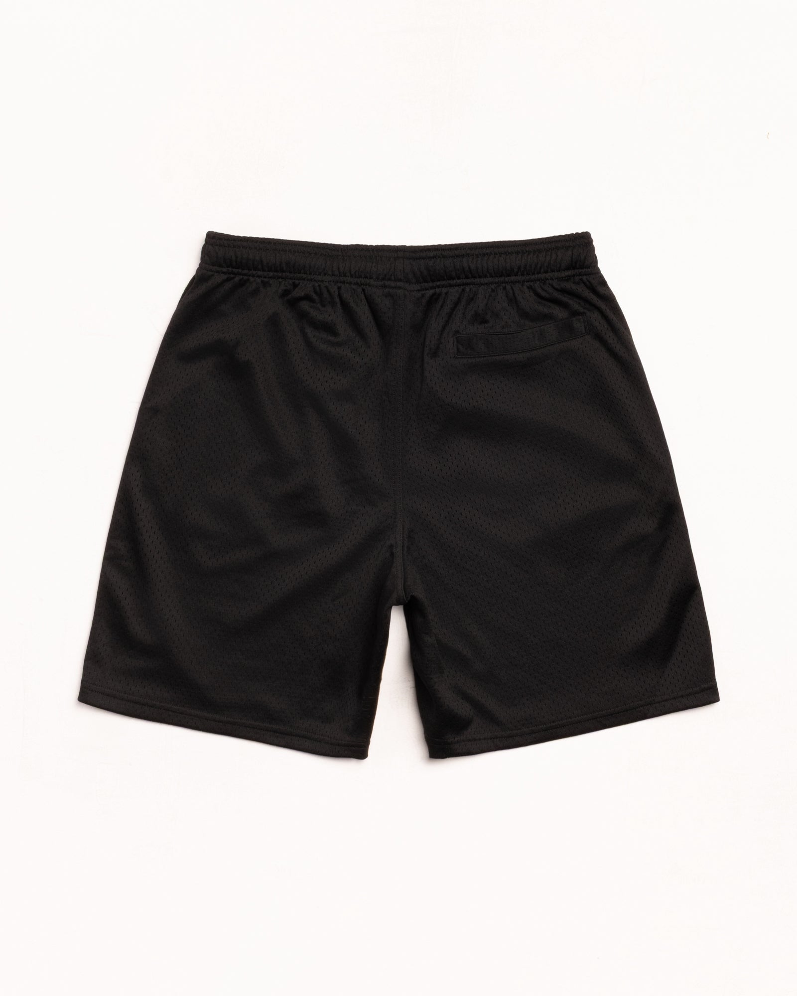 Stüssy Basic Mesh Short in Black, breathable double-layer mesh with elastic waist and rear welt pocket