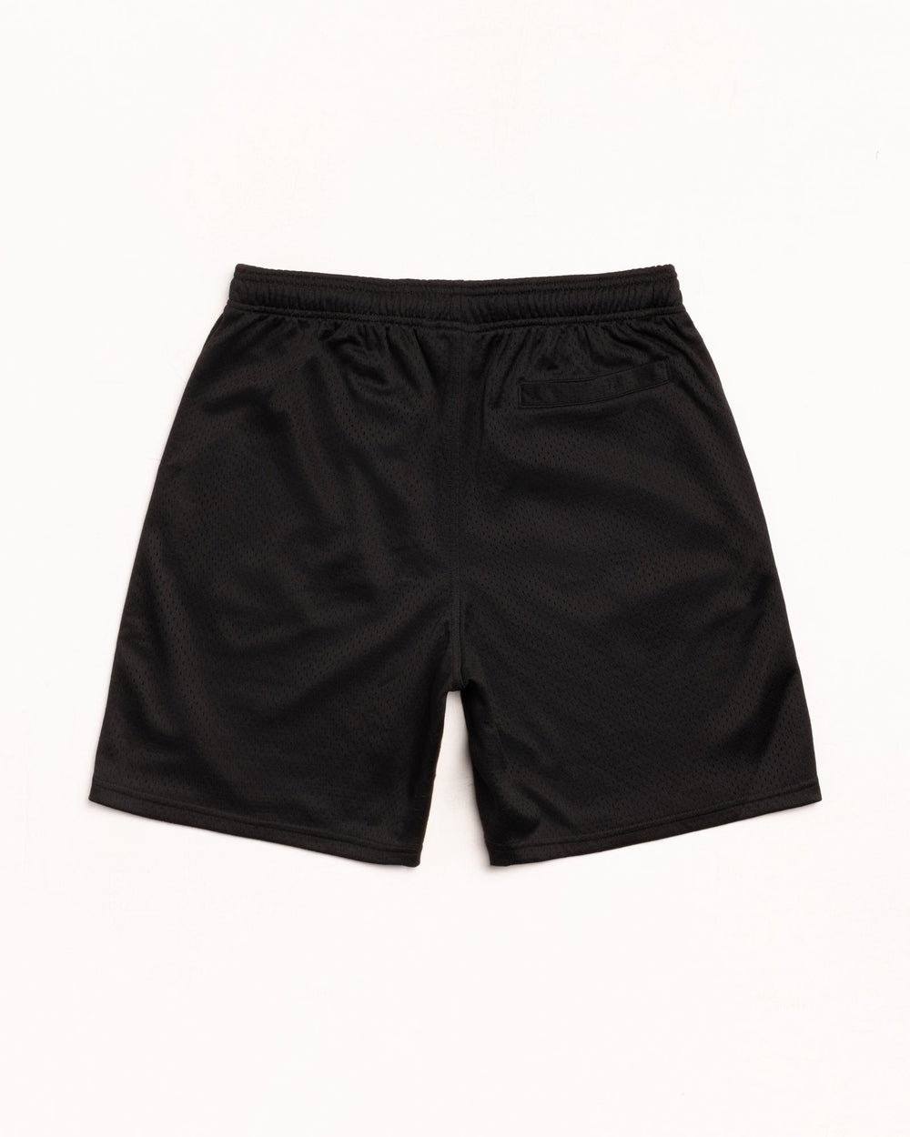 Stüssy Basic Mesh Short in Black, breathable double-layer mesh with elastic waist and rear welt pocket