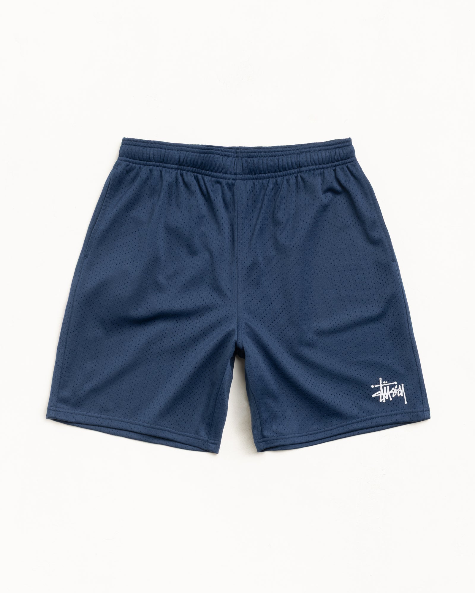 Basic Mesh Short in Navy, men's regular fit mesh shorts with Stüssy logo | hero:main:collection:graphics,lazy-tees,mens-swim,womens-swim,swim,basic-9twenty,button-ups,jerseys,thermals,shorts,trunks,cargos,denim-jeans,bottoms,bags,belts,wearables,gear,footwear,new-arrivals,shirts,tops-shirts,all,tees,outerwear,denim,knits,accessories,sunglasses,hoodies,sweats,mens-hoodies-sweatshirts,shorts,pants,bottoms | product-card-slider