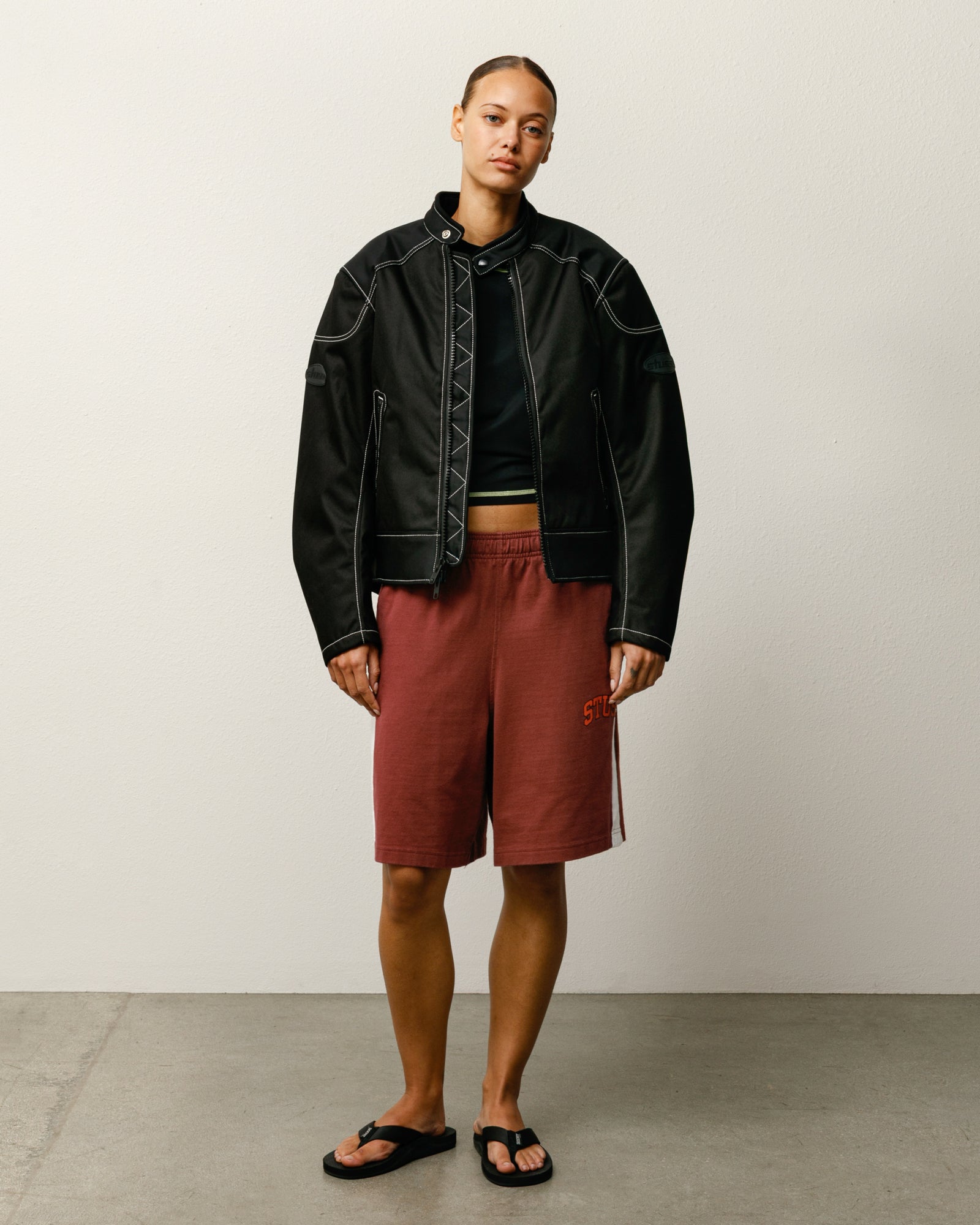 Stripe Jersey Short Mens Regular In Burgundy