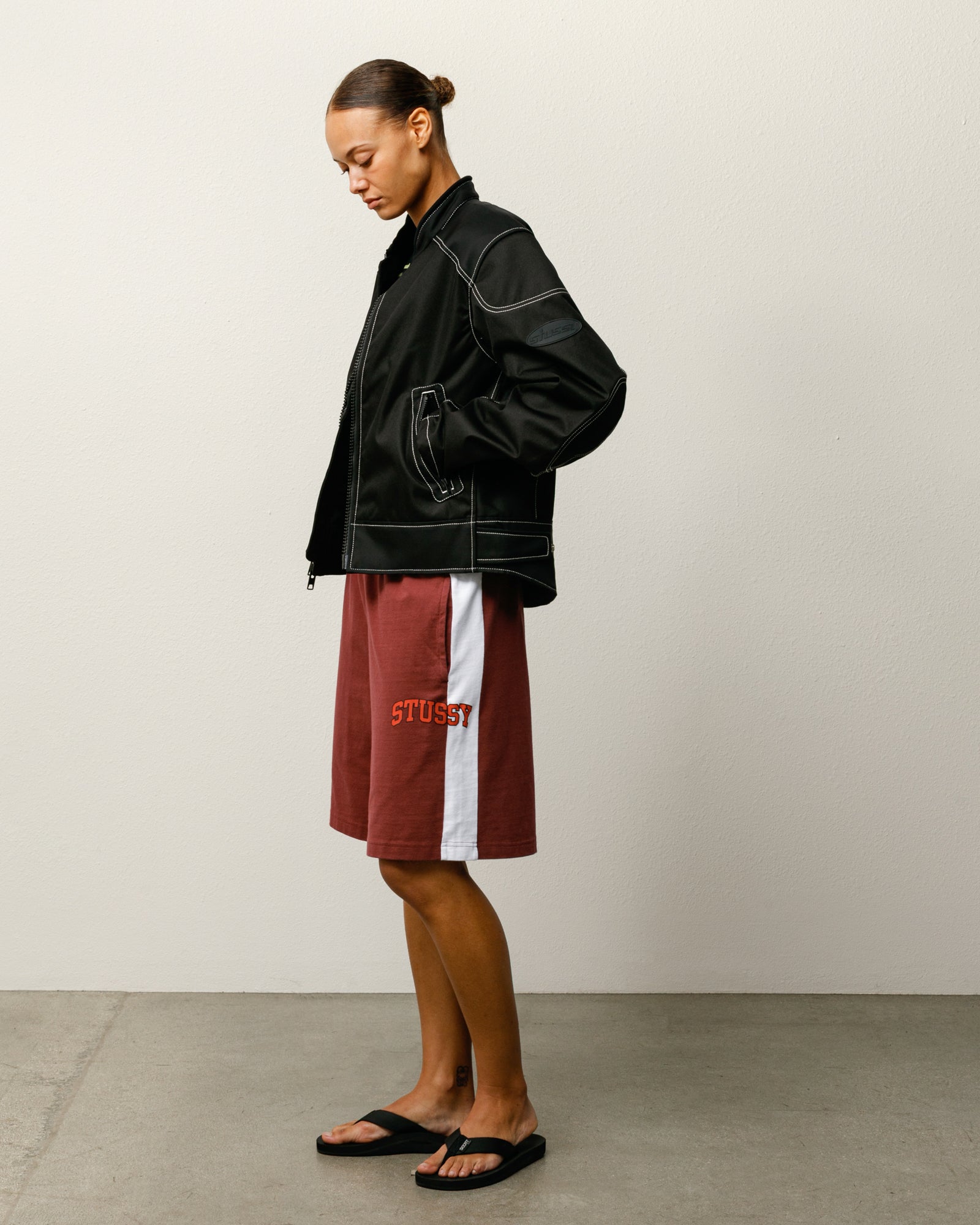 Stripe Jersey Short Mens Regular In Burgundy