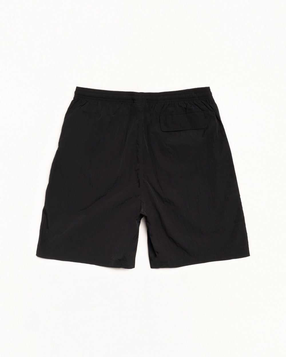 Stüssy Stock Water Short unisex in Black, classic-fit nylon swim shorts with elastic waist