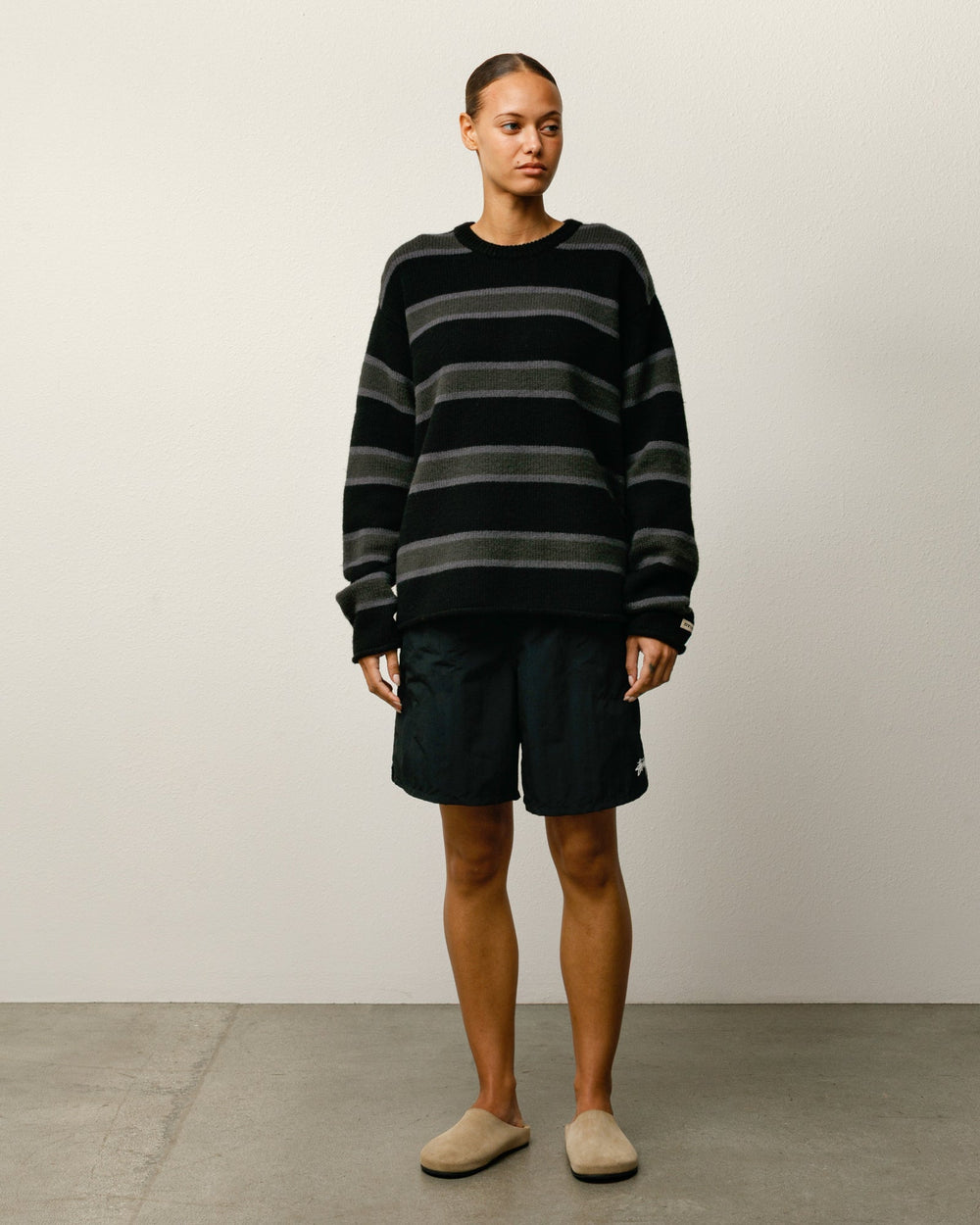Stüssy Stock Water Short in Black, unisex nylon swim short with elastic waist | product-card-slider