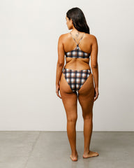 Halter Bikini Top Womens Sleeveless In Brown Plaid