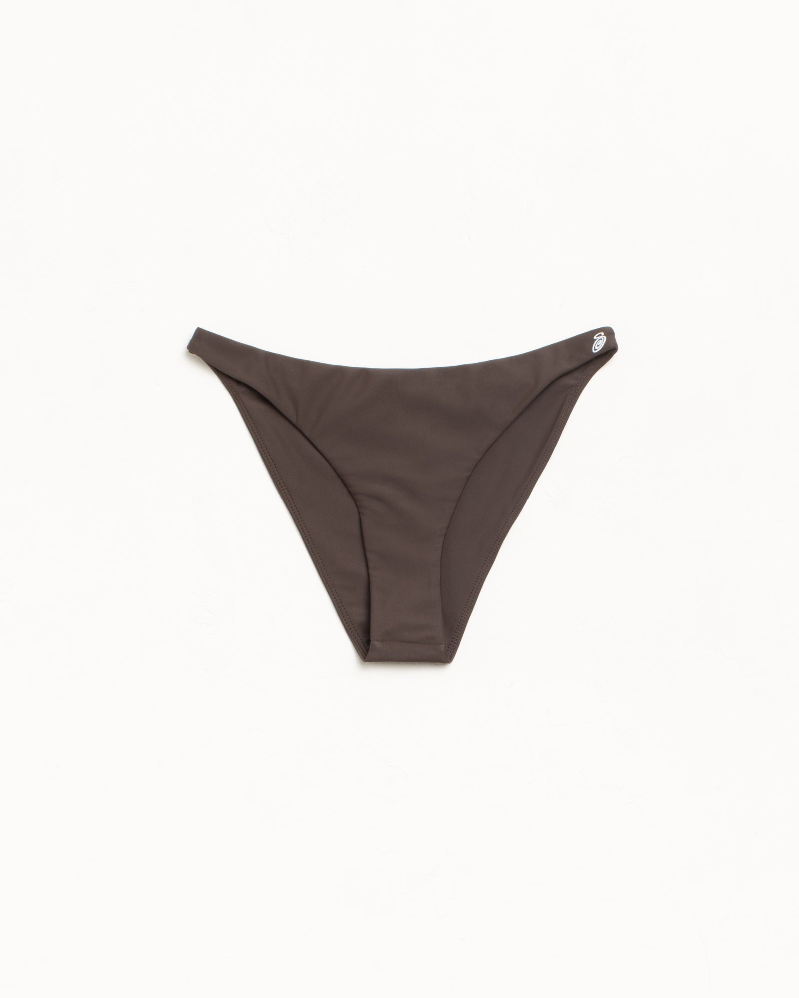 Bikini Bottom Swim in the color Brown featuring a rubberized Stüssy swirly S logo | hero:main:collection:graphics,lazy-tees,mens-swim,womens-swim,swim,basic-9twenty,button-ups,jerseys,thermals,shorts,trunks,cargos,denim-jeans,bottoms,bags,belts,wearables,gear,footwear,swim,new-arrivals,shirts,tops-shirts,all,tees,outerwear,denim,knits,accessories,sunglasses,hoodies,sweats,mens-hoodies-sweatshirts,shorts,pants,bottoms,spring-26-collection | product-card-slider