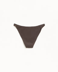 Bikini Bottom Swim in the color Brown with a rubberized Stüssy swirly S print on stretch swim fabric.