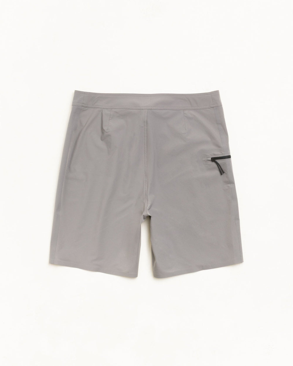 Peak Board Short Unisex in Grey, stretch nylon boardshort with side zip pocket, back view