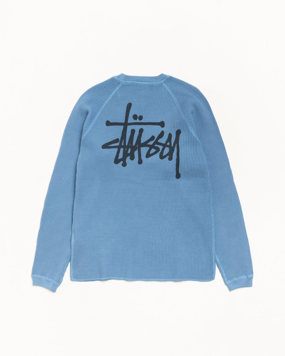 Basic Stüssy Thermal Long Sleeve in the color Dust Blue | hero:main:collection:button-ups,basic-tops,jerseys,new-arrivals,shirts,tops-shirts,all,tees,outerwear,denim,knits,accessories,sunglasses,hoodies,thermals,sweats,mens-hoodies-sweatshirts,shorts,pants,bottoms,crew-sweats,zip-ups,swim,sweatpants, | product-card-slider