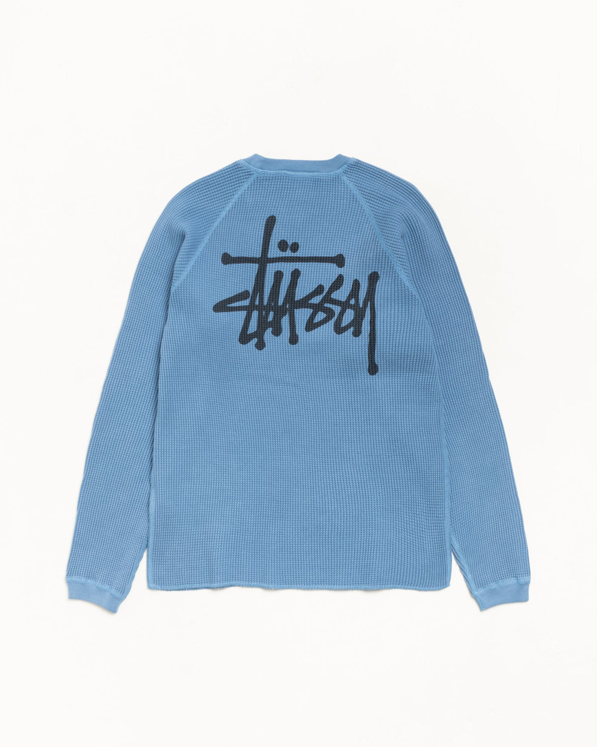 Basic Stüssy Thermal Long Sleeve in the color Dust Blue | hero:main:collection:button-ups,basic-tops,jerseys,new-arrivals,shirts,tops-shirts,all,tees,outerwear,denim,knits,accessories,sunglasses,hoodies,thermals,sweats,mens-hoodies-sweatshirts,shorts,pants,bottoms,crew-sweats,zip-ups,swim,sweatpants, | product-card-slider