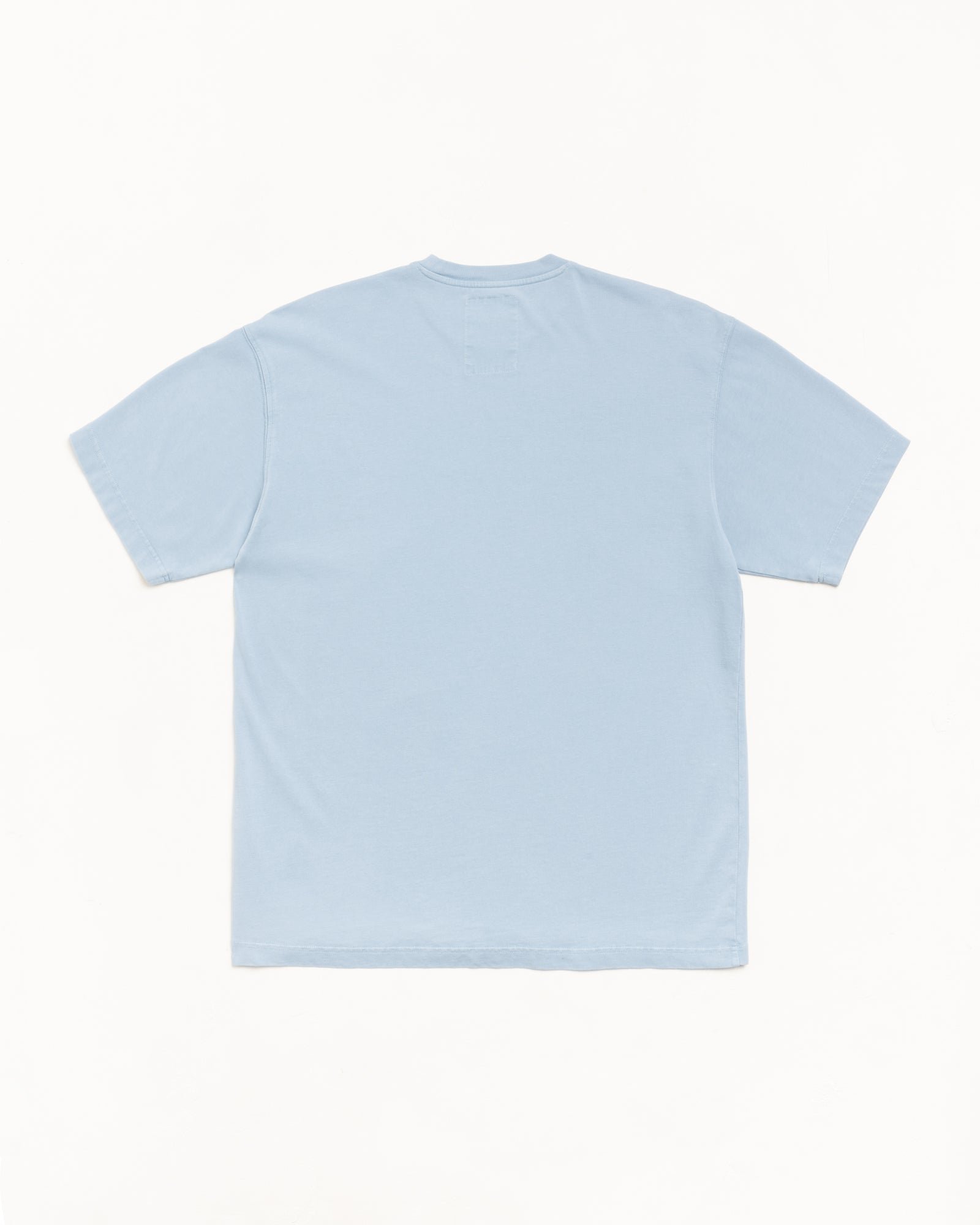 Stüssy Garment Dyed SS Tee, TEES - TEES category in Dust Blue, midweight cotton crewneck, back flat view