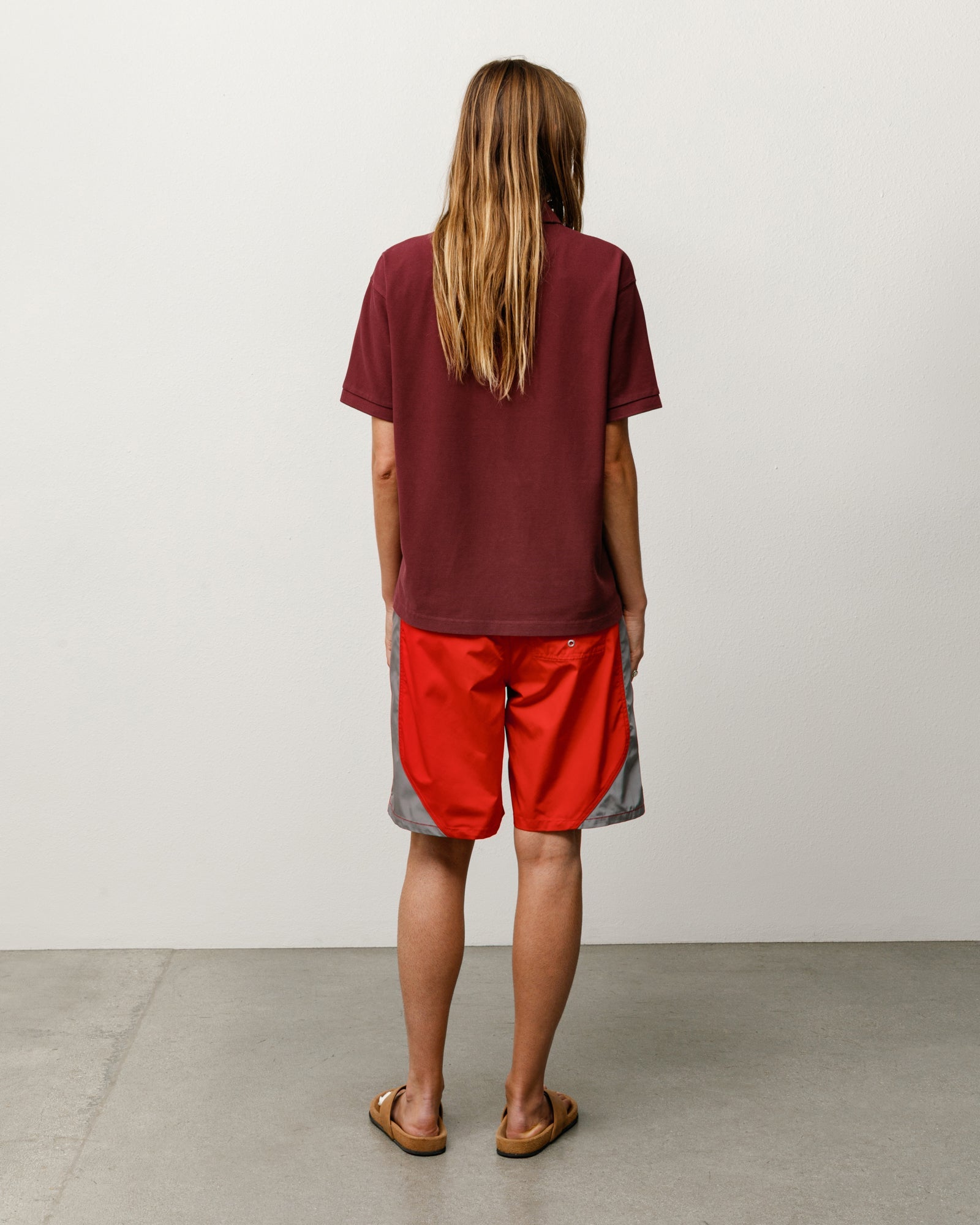 Classic Pique Polo shirt in the color Plum, cotton pique, short sleeve, back view