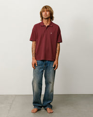 Classic Pique Polo shirt in the color Plum, cotton pique, short sleeve, back view