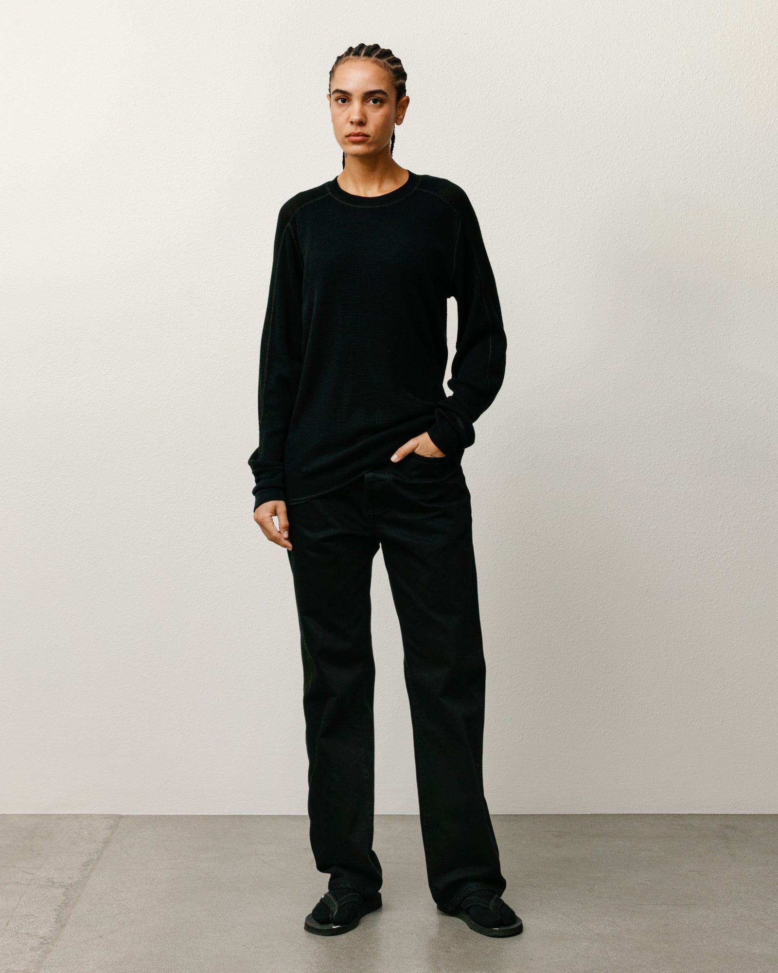 WOOL LS THERMAL Knit in Black, waffle-knit wool long-sleeve crewneck by Stüssy | product-card-slider