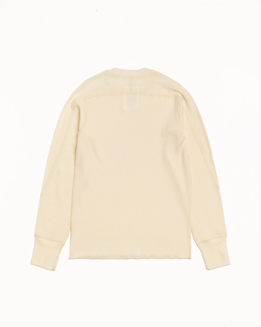 WOOL LS THERMAL knit long-sleeve in Ecru waffle-knit wool, back flat view.