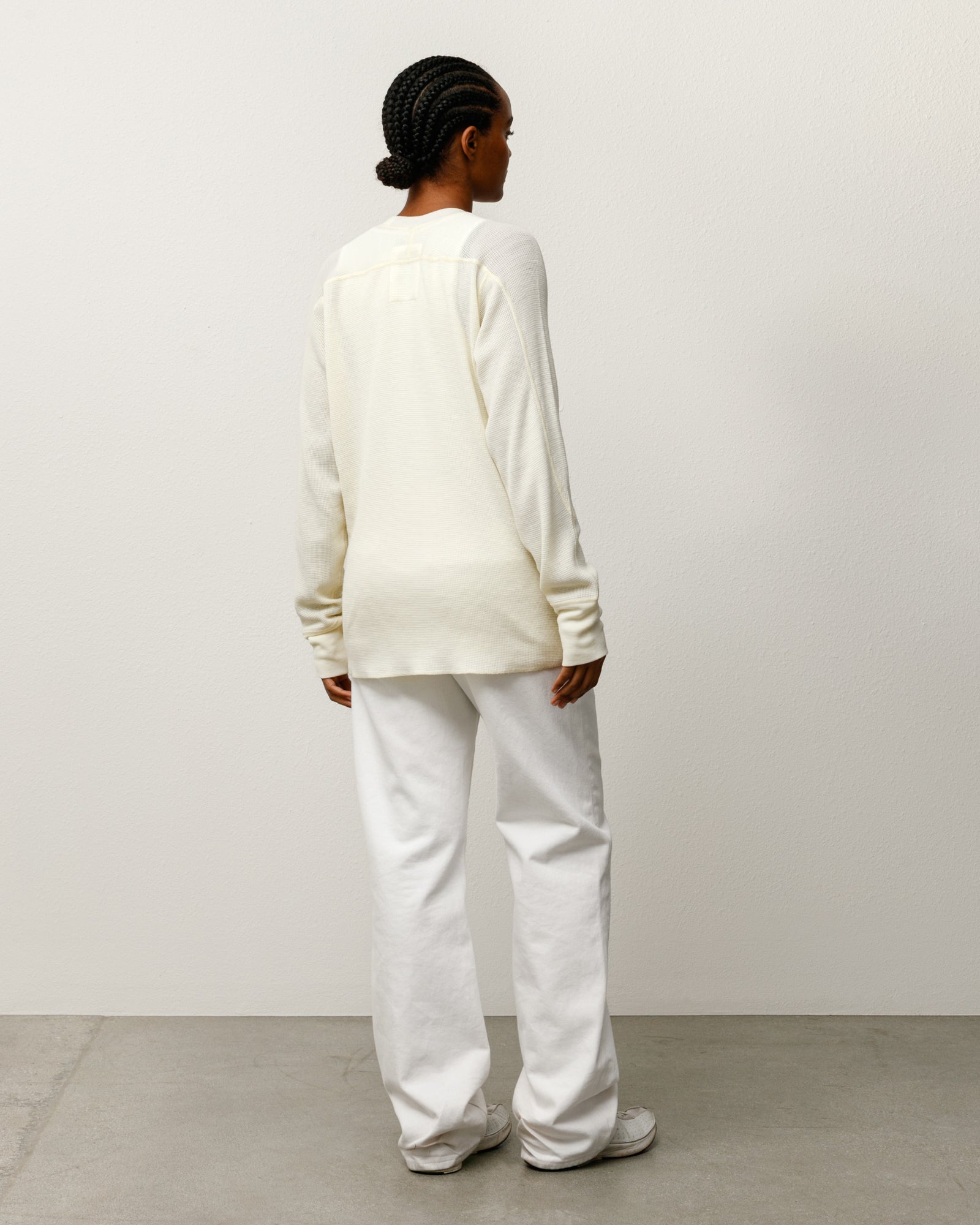 WOOL LS THERMAL knit long-sleeve crewneck in ecru waffle-knit wool by Stüssy.
