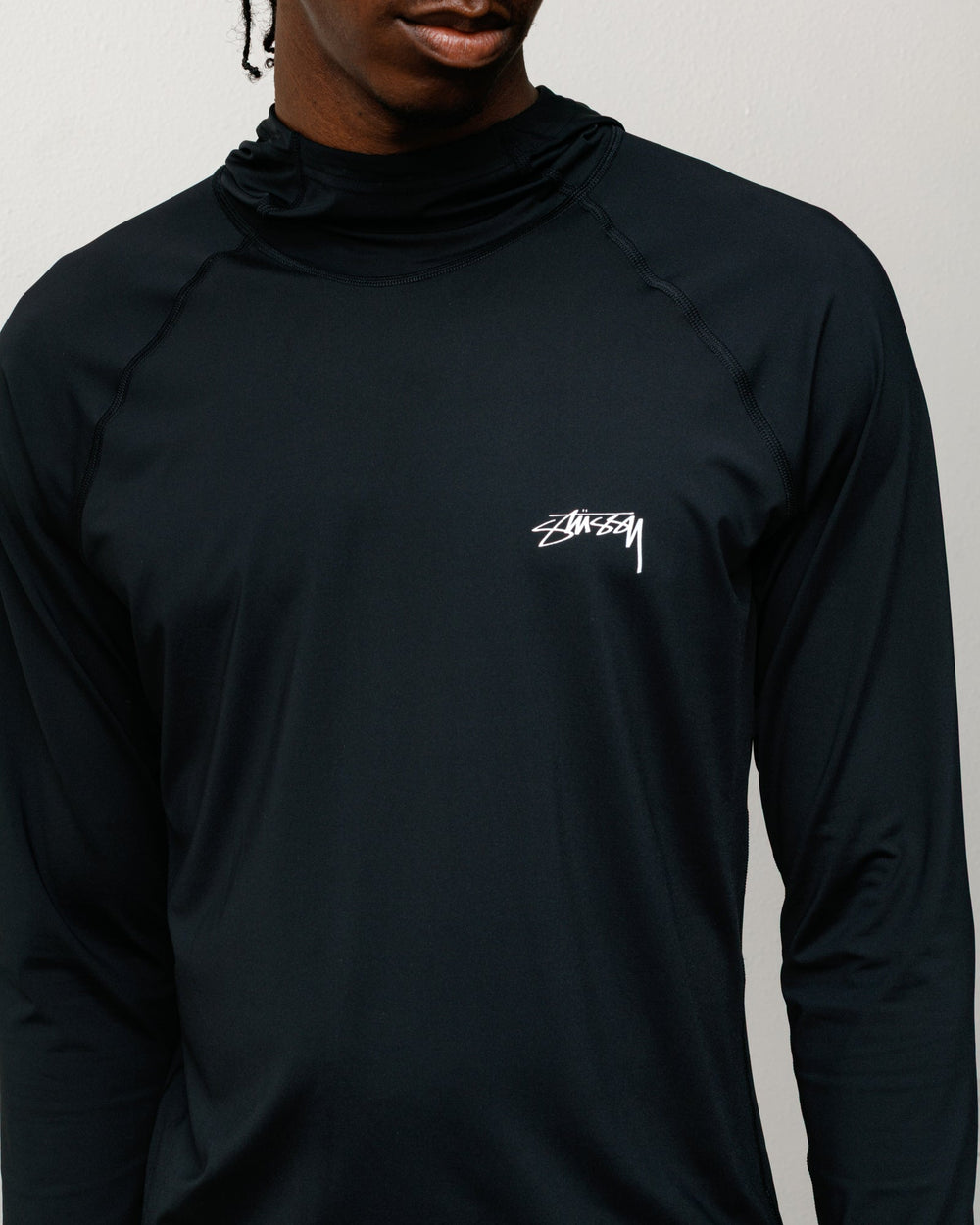 Ls Hooded Rash Guard Unisex Long Sleeve In Black