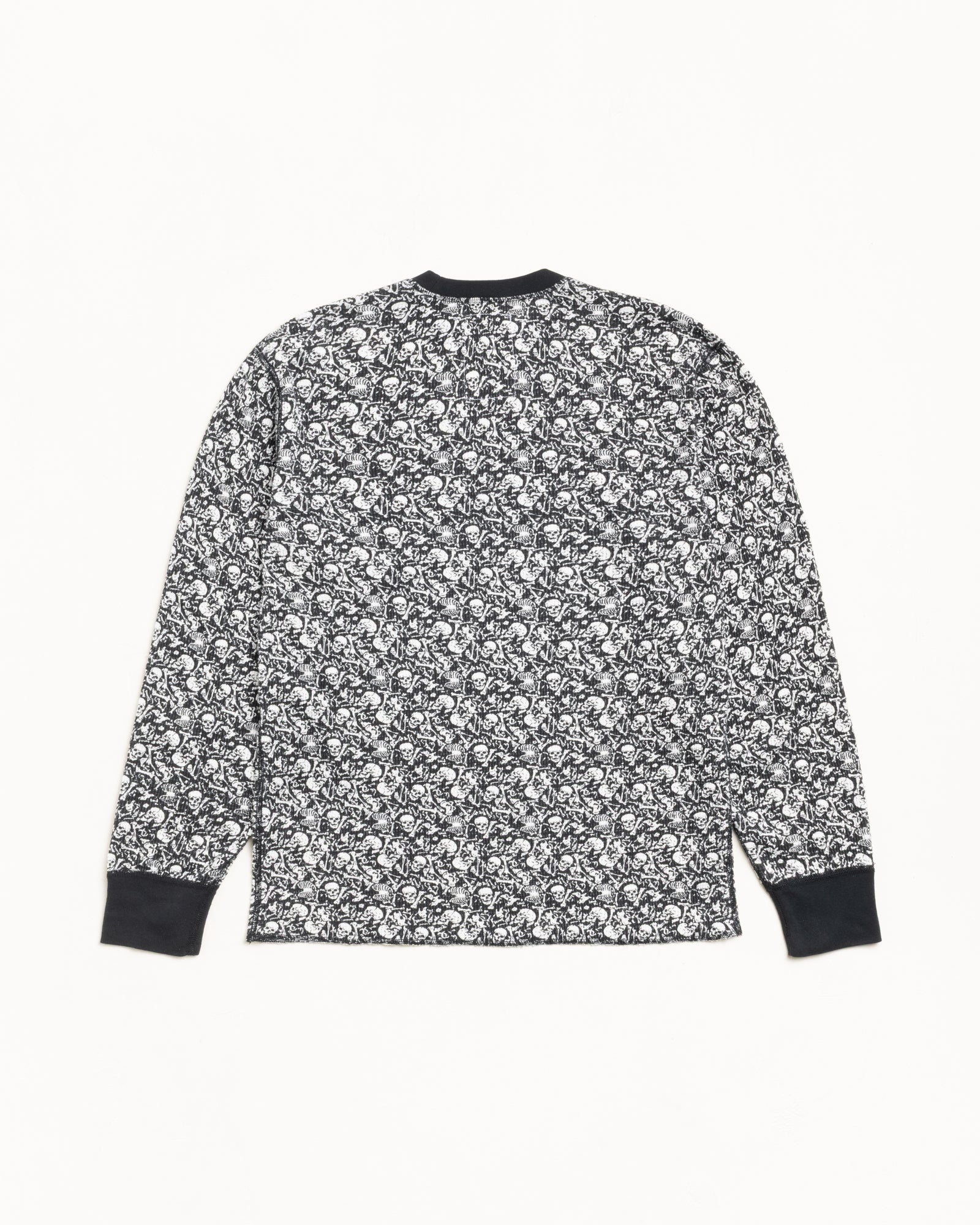 Pigment Dyed LS Thermal waffle knit long sleeve in Bones, allover skull print | product-card-slider