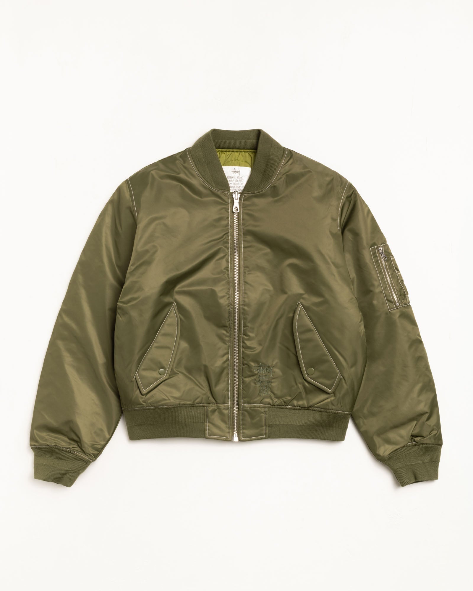 Built Bomber Jacket Mens Long Sleeve In Olive | hero:main:collection:shirts,tops-shirts,all,tees,outerwear,denim,knits,accessories,sunglasses,hoodies,sweats,mens-hoodies-sweatshirts,shorts,pants,bottoms | product-card-slider
