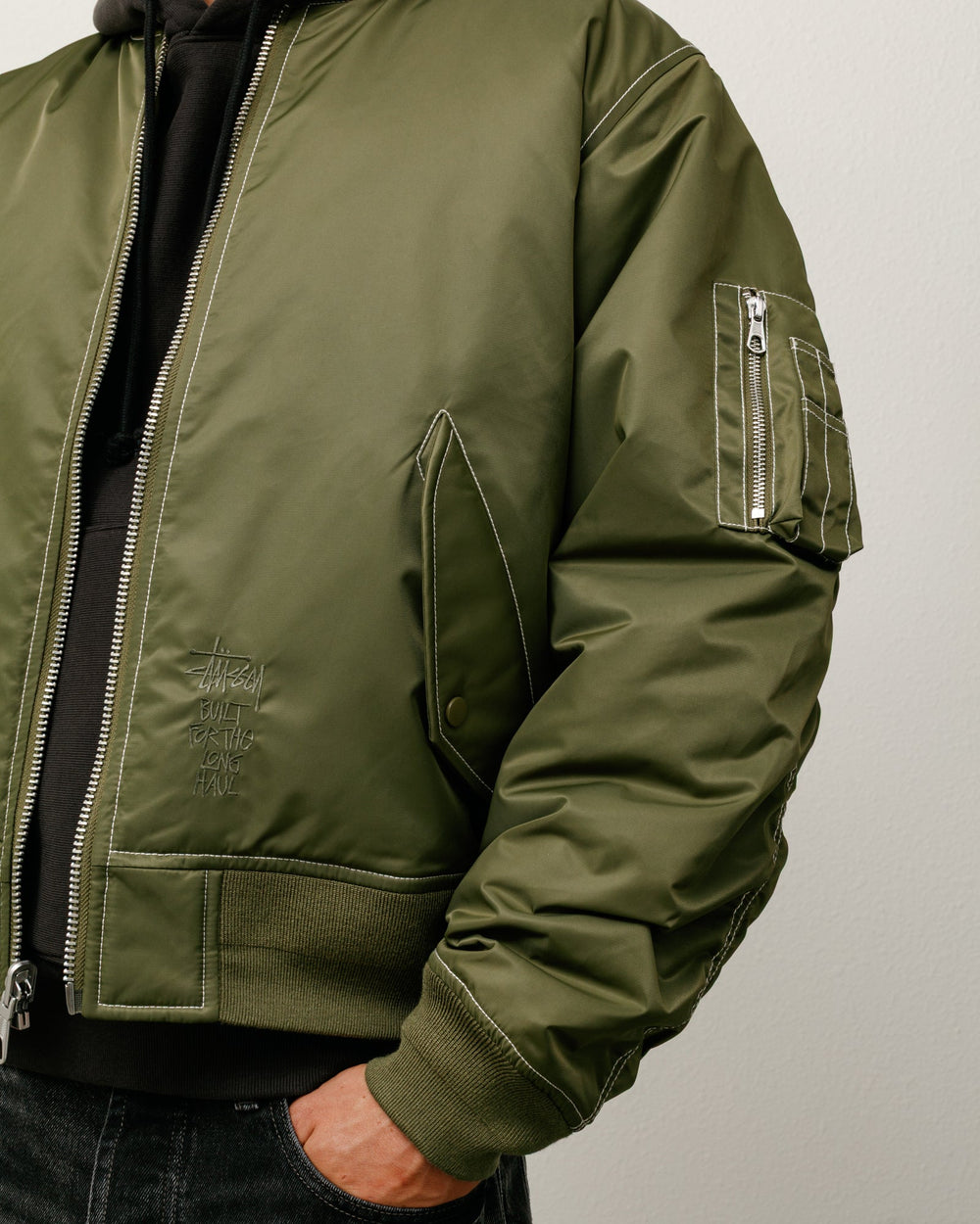 Built Bomber Jacket Mens Long Sleeve In Olive