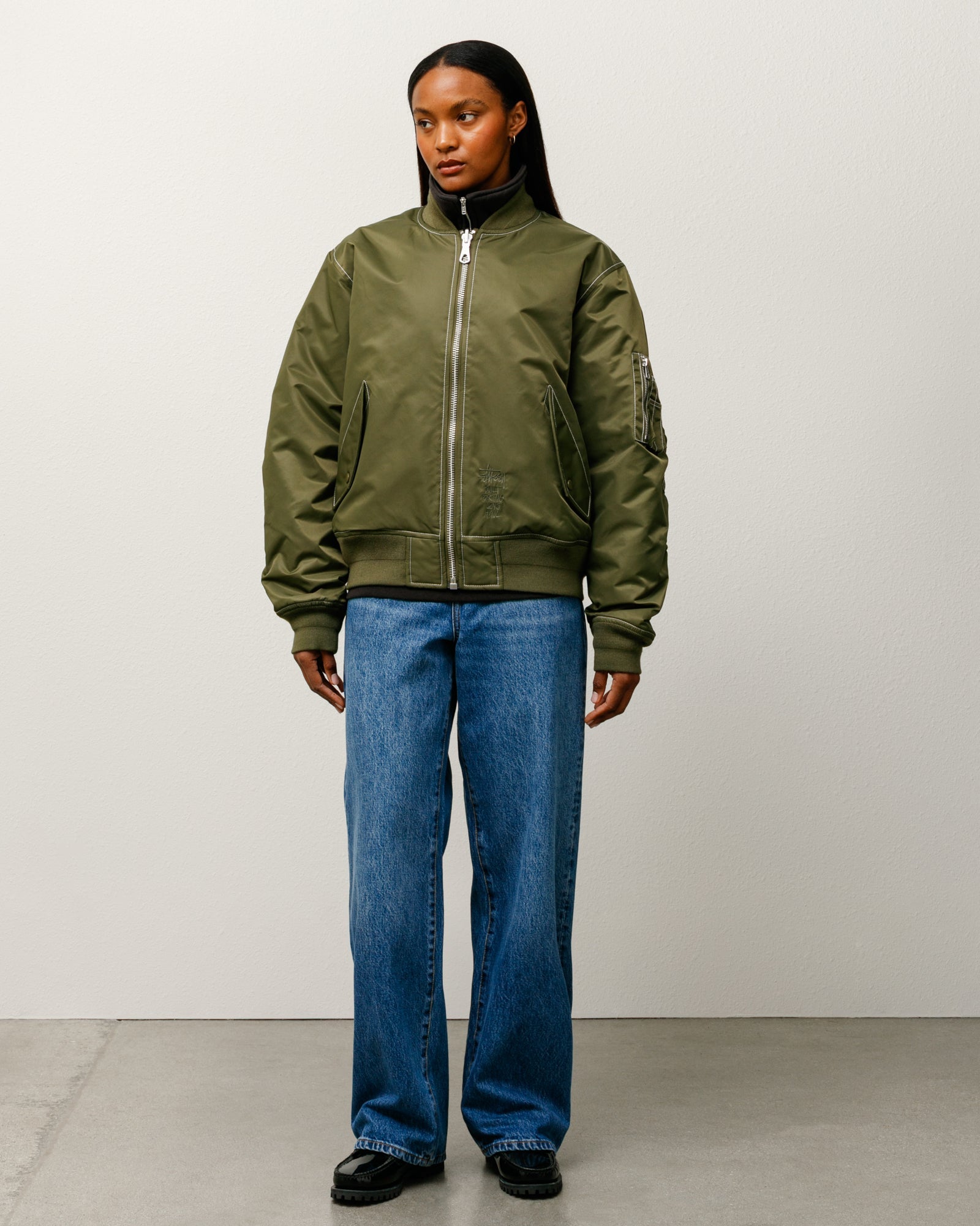 Built Bomber Jacket Mens Long Sleeve In Olive