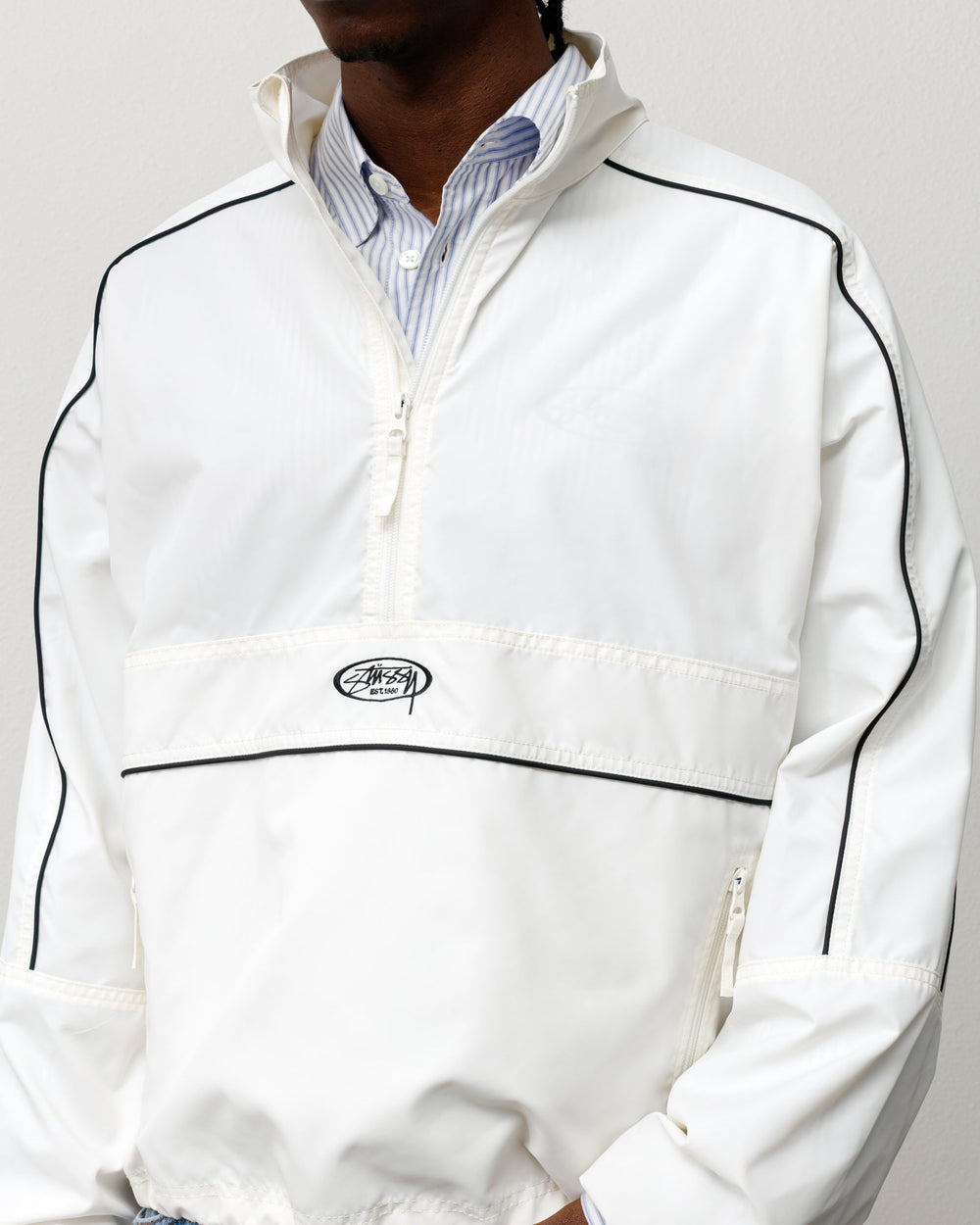 Lightweight Pullover Jacket Unisex Long Sleeve In White