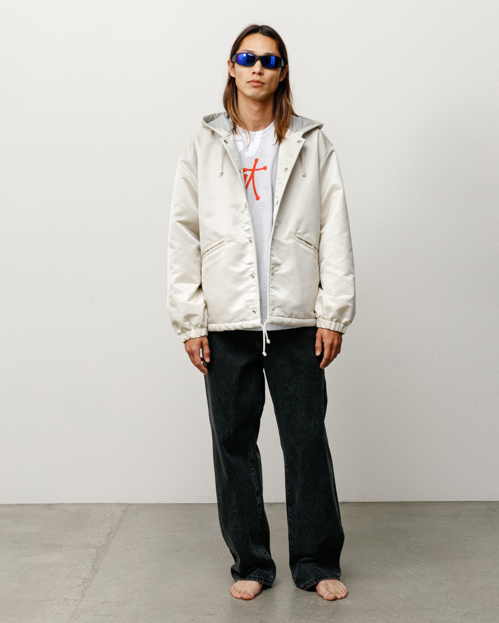 Hooded Coaches Jacket Unisex Long Sleeve In Bone | product-card-slider