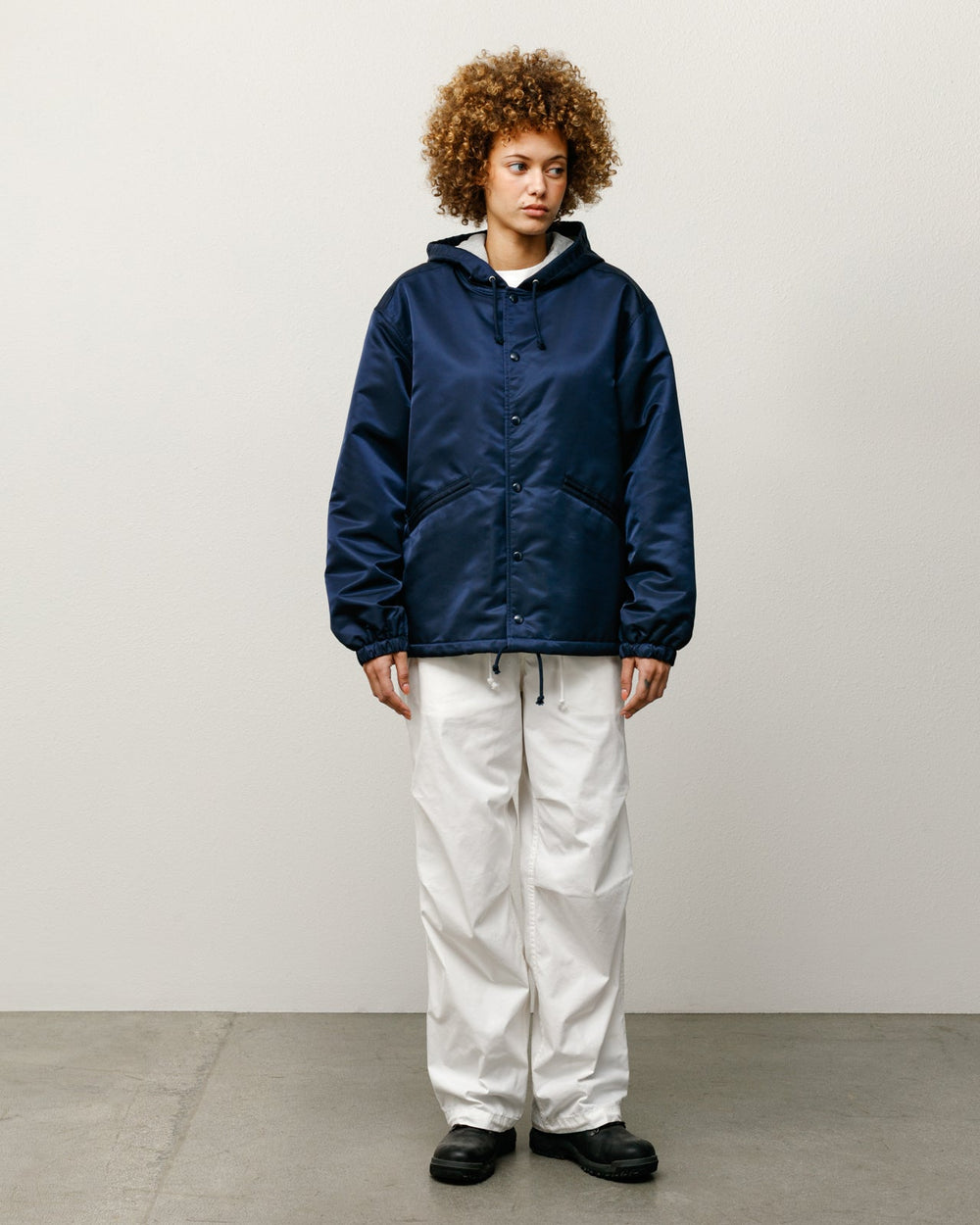 Hooded Coaches Jacket Mens Long Sleeve In Navy