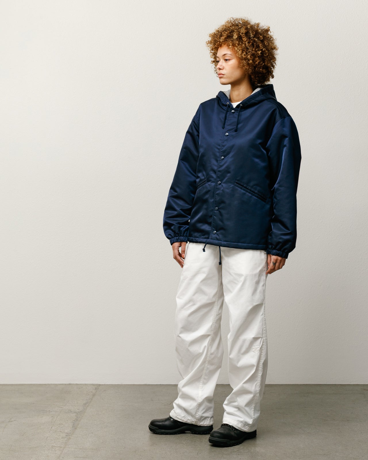 Hooded Coaches Jacket Mens Long Sleeve In Navy