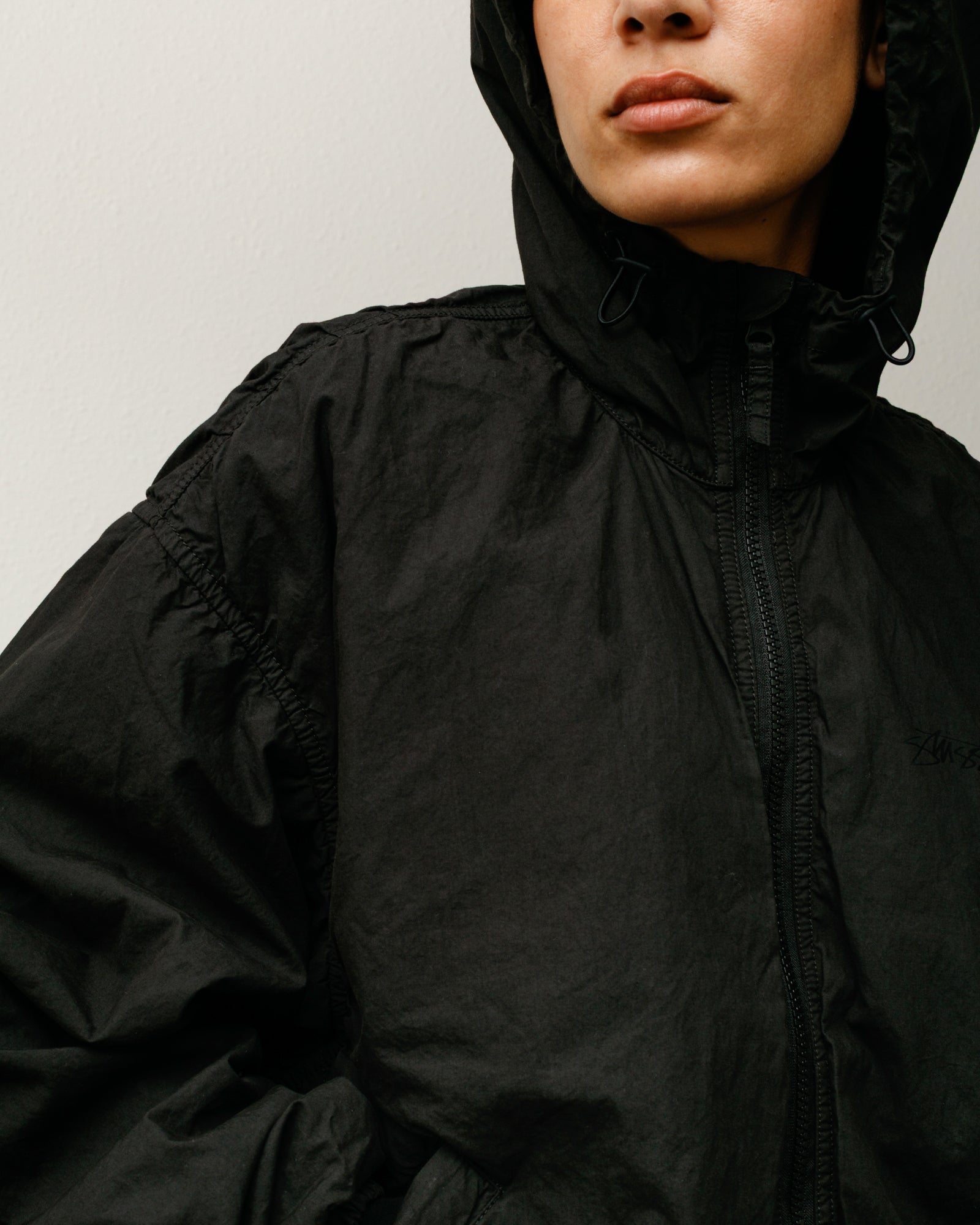 Double Cotton Hooded Jacket Mens Long Sleeve In Black