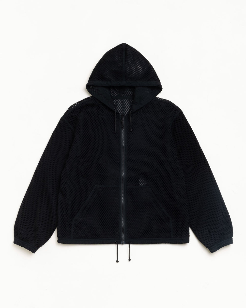 Layered Mesh Hooded Jacket Unisex Long Sleeve In Black