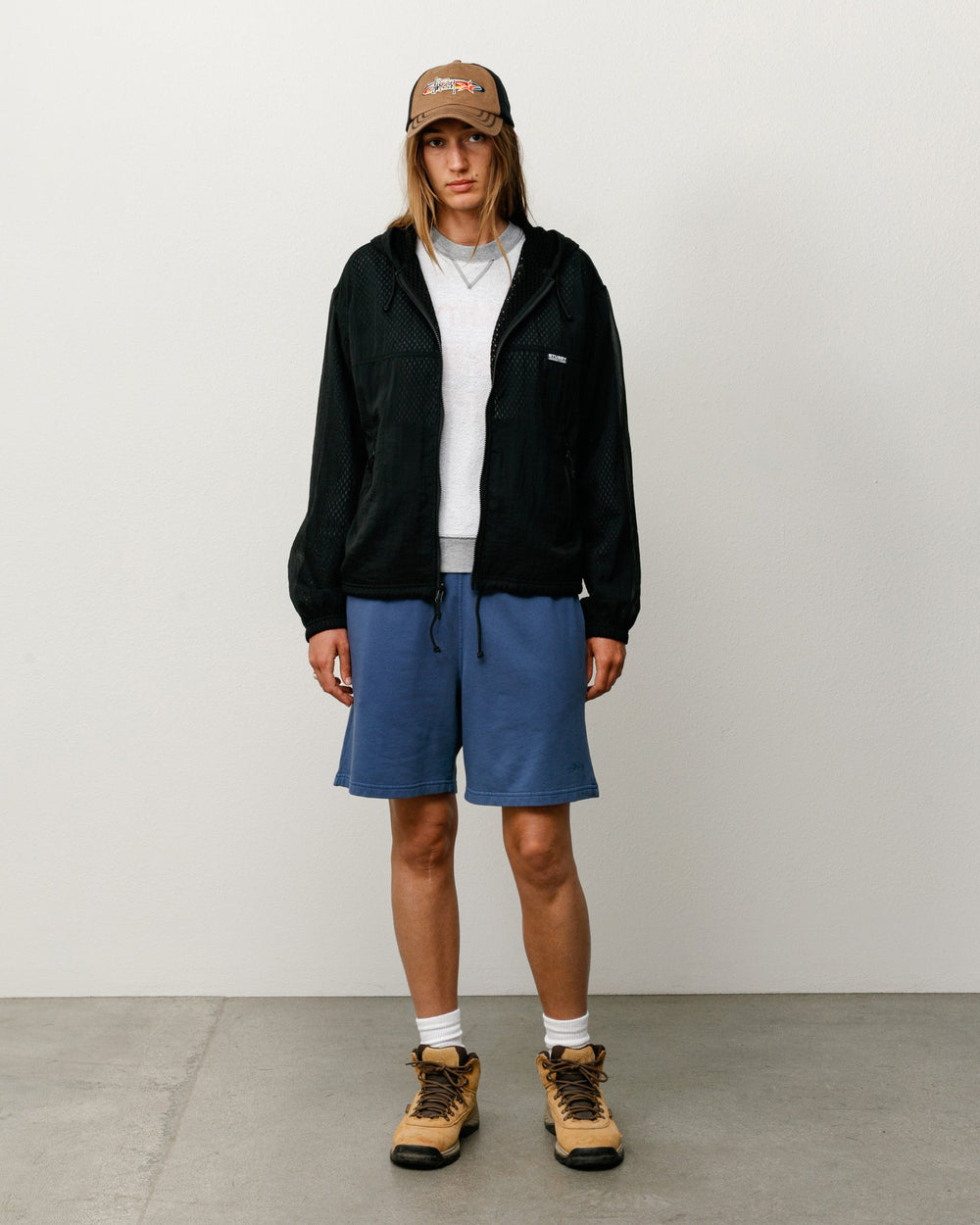 Layered Mesh Hooded Jacket Unisex Long Sleeve In Black | product-card-slider
