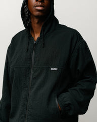 Layered Mesh Hooded Jacket Unisex Long Sleeve In Black
