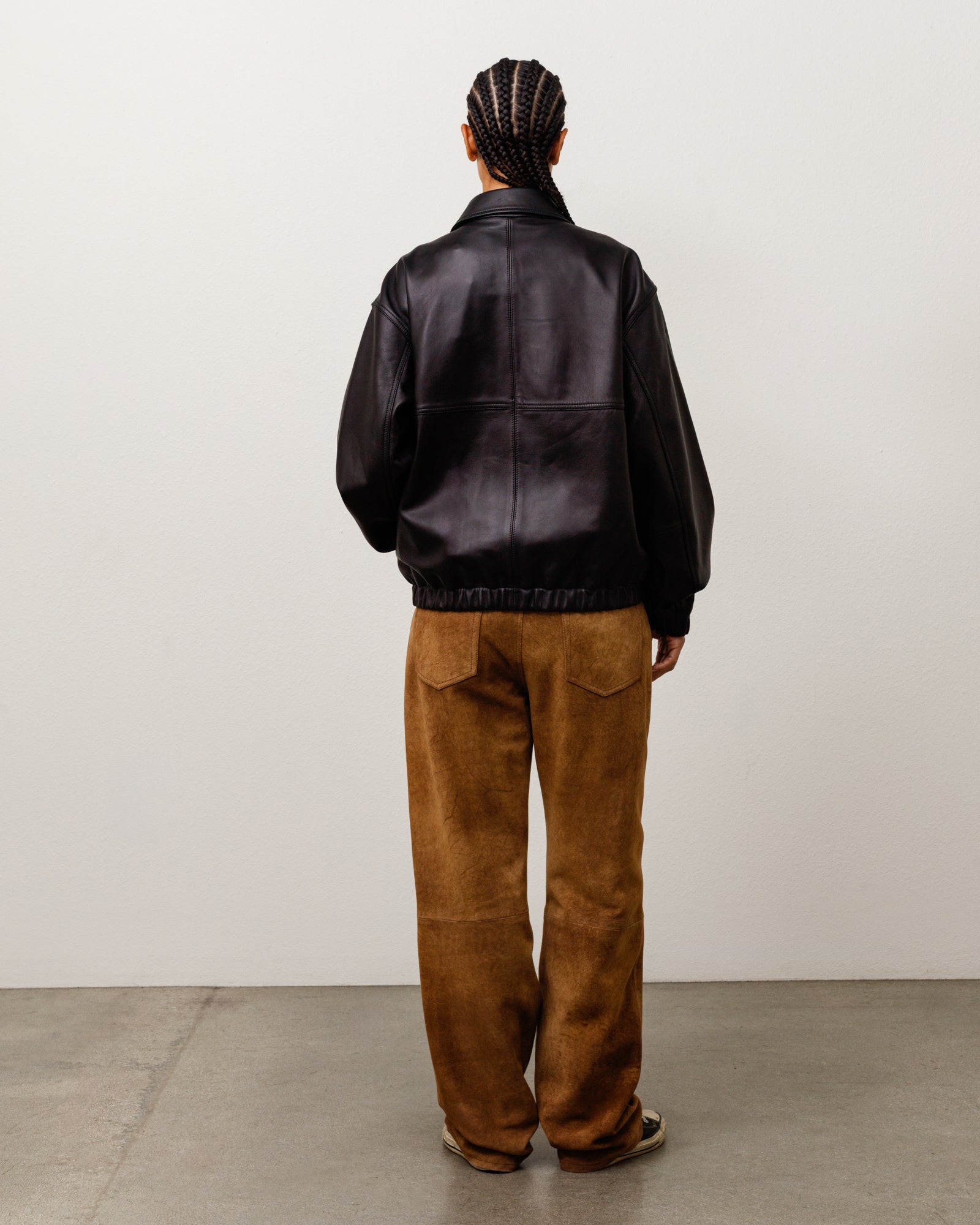 Leather Work Jacket Unisex Long Sleeve In Black