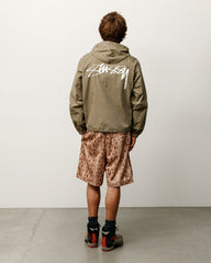 Waxed Cotton Beach Shell jacket in Olive, relaxed fit with hood
