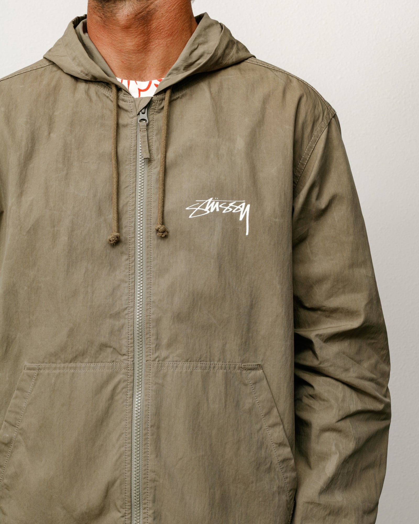 Waxed Cotton Beach Shell Outerwear Jacket in Olive