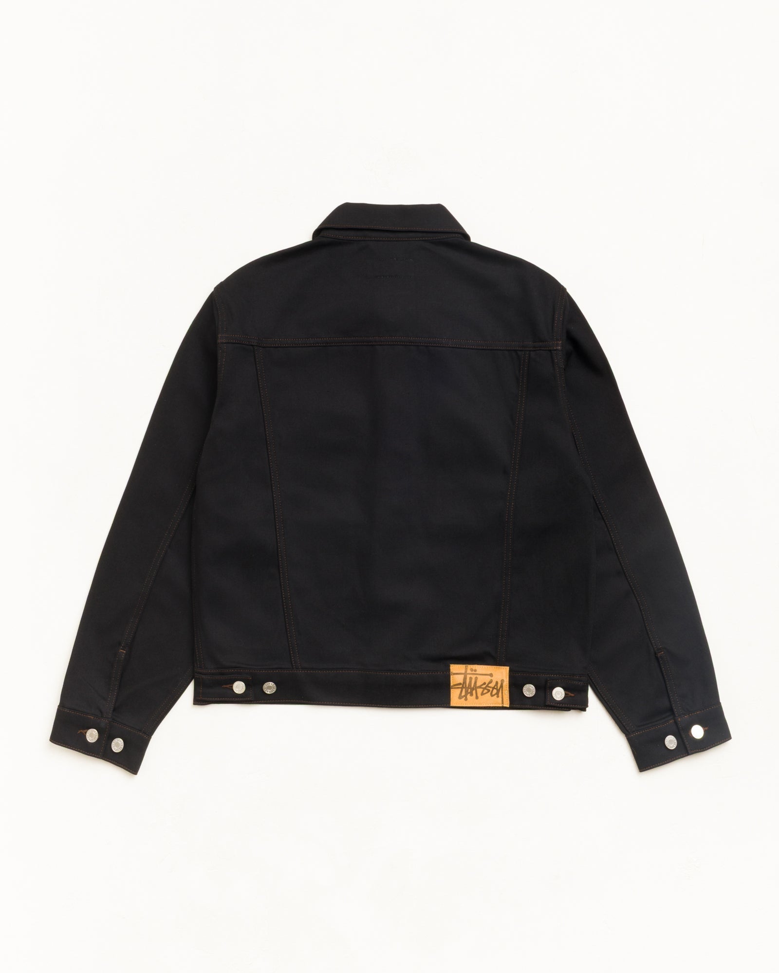 Denim Trucker Jacket Outerwear in Raw Black Contrast Stitch